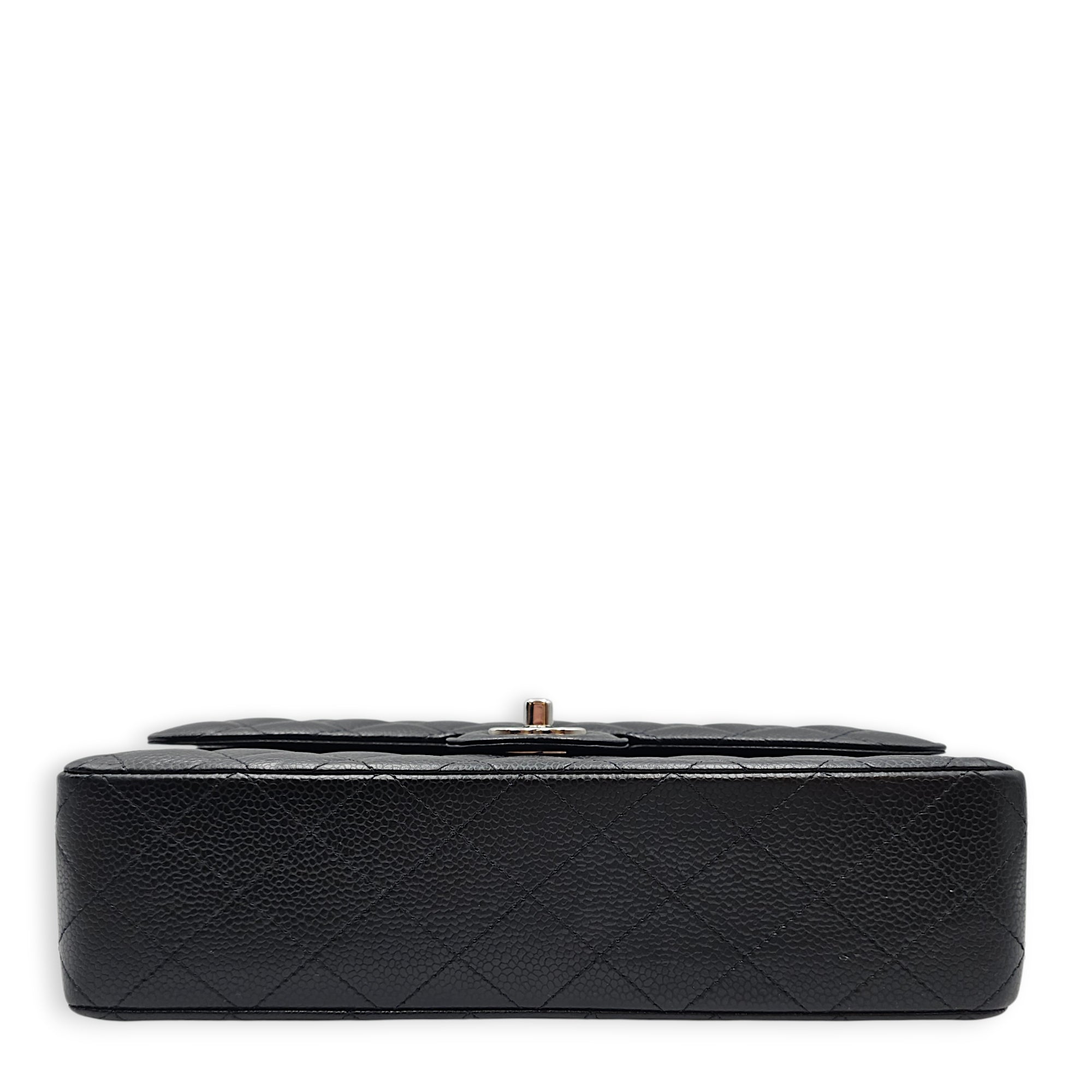 Medium Classic Flap Black Shoulder Bag in Caviar Leather Silver hardware