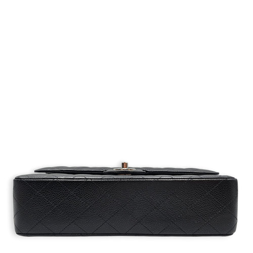 Medium Classic Flap Black Shoulder Bag in Caviar Leather Silver hardware