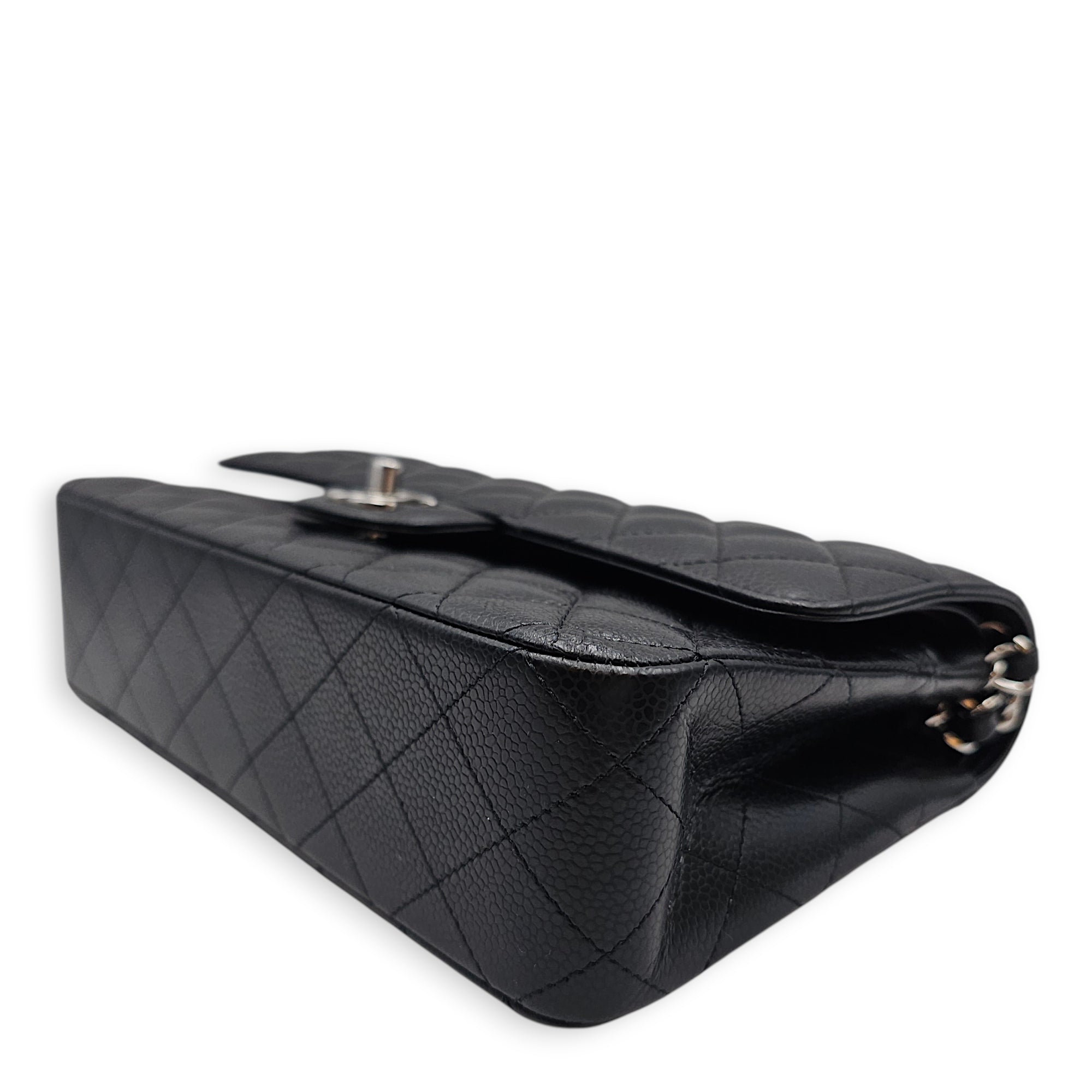 Medium Classic Flap Black Shoulder Bag in Caviar Leather Silver hardware
