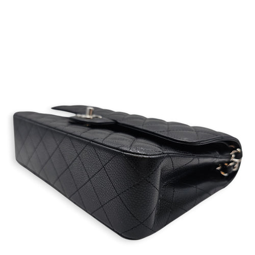 Medium Classic Flap Black Shoulder Bag in Caviar Leather Silver hardware