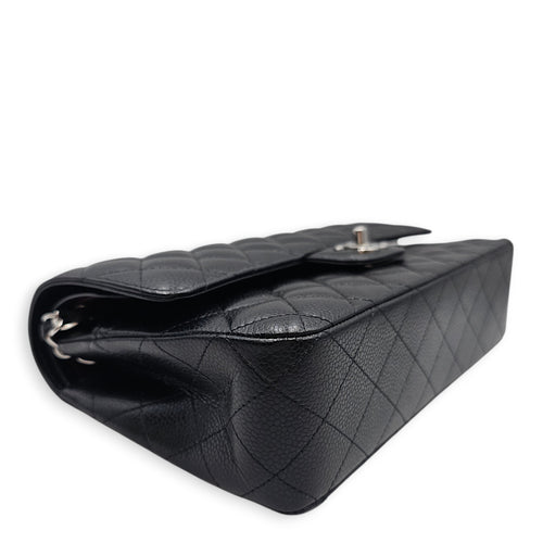 Medium Classic Flap Black Shoulder Bag in Caviar Leather Silver hardware