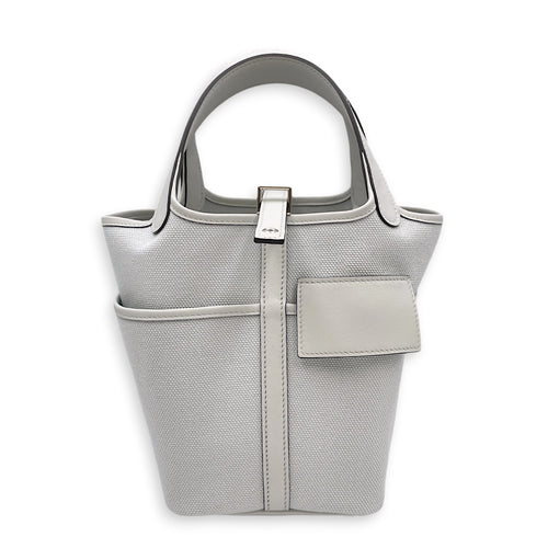Picotin Pocket 18 Gris Platine in Swift/Toile Palladium hardware