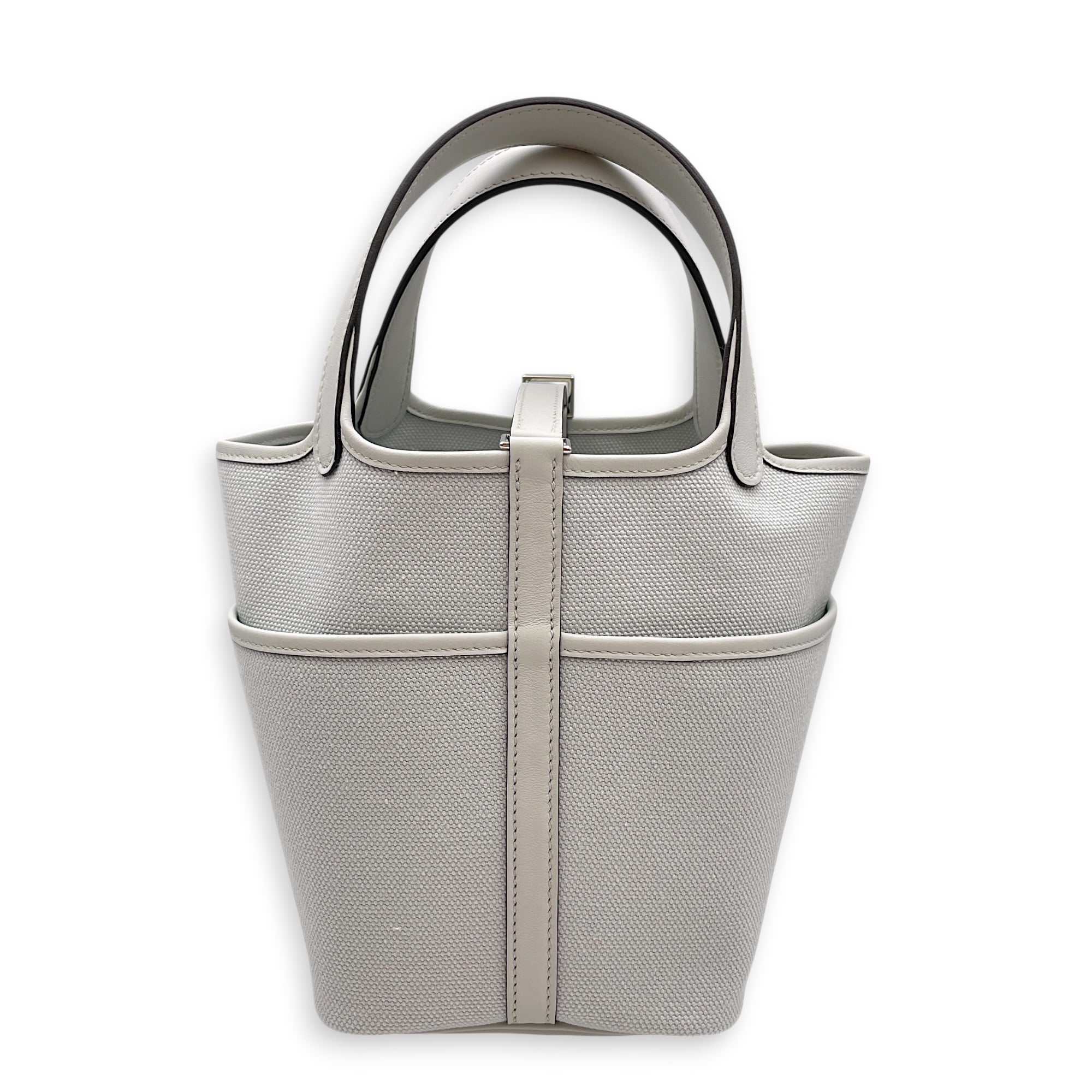 Picotin Pocket 18 Gris Platine in Swift/Toile Palladium hardware