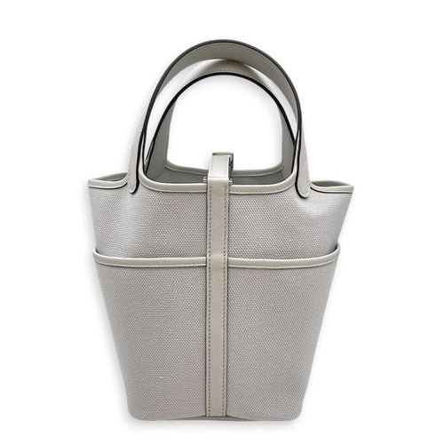 Picotin Pocket 18 Gris Platine in Swift/Toile Palladium hardware
