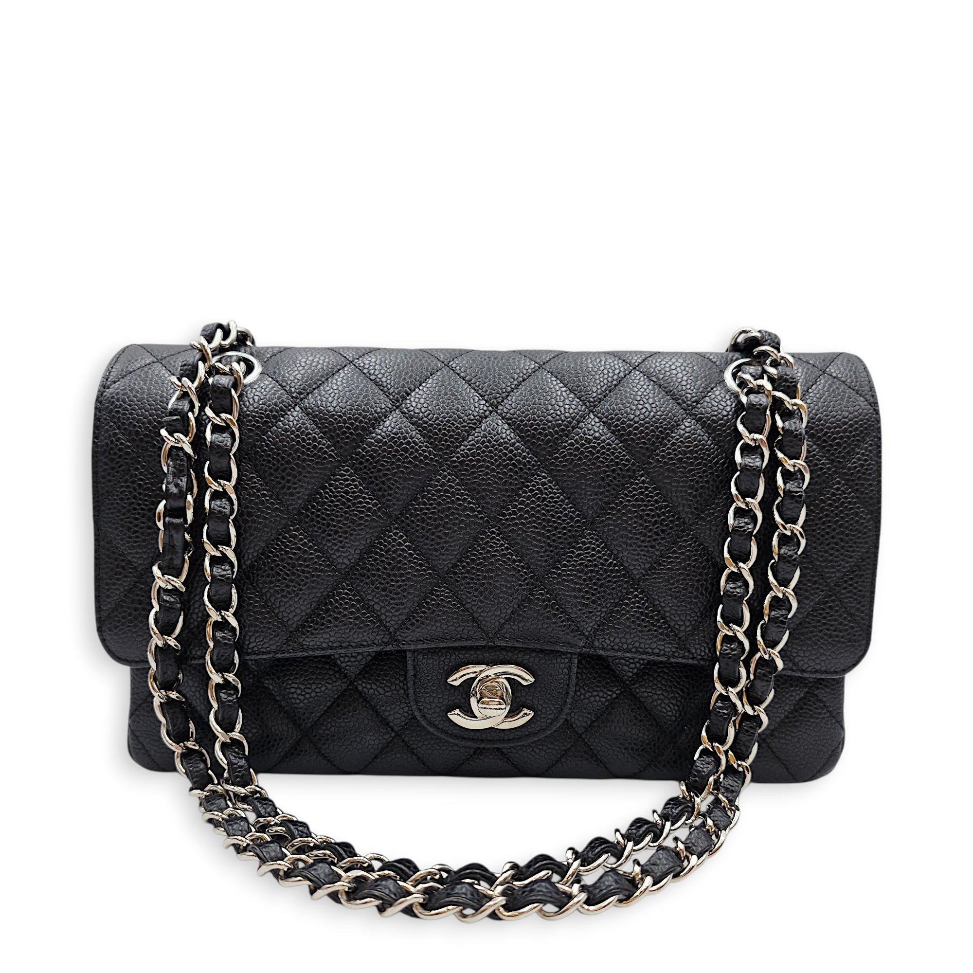 Classic Flap (Double Flap) Medium Black Shoulder Bag in Caviar Leather Silver hardware CL2603-19851 10