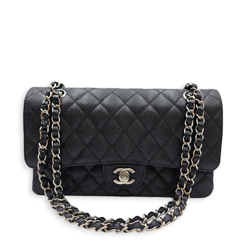 Classic Flap (Double Flap) Medium Black Shoulder Bag in Caviar Leather Silver hardware CL2603-19851 10