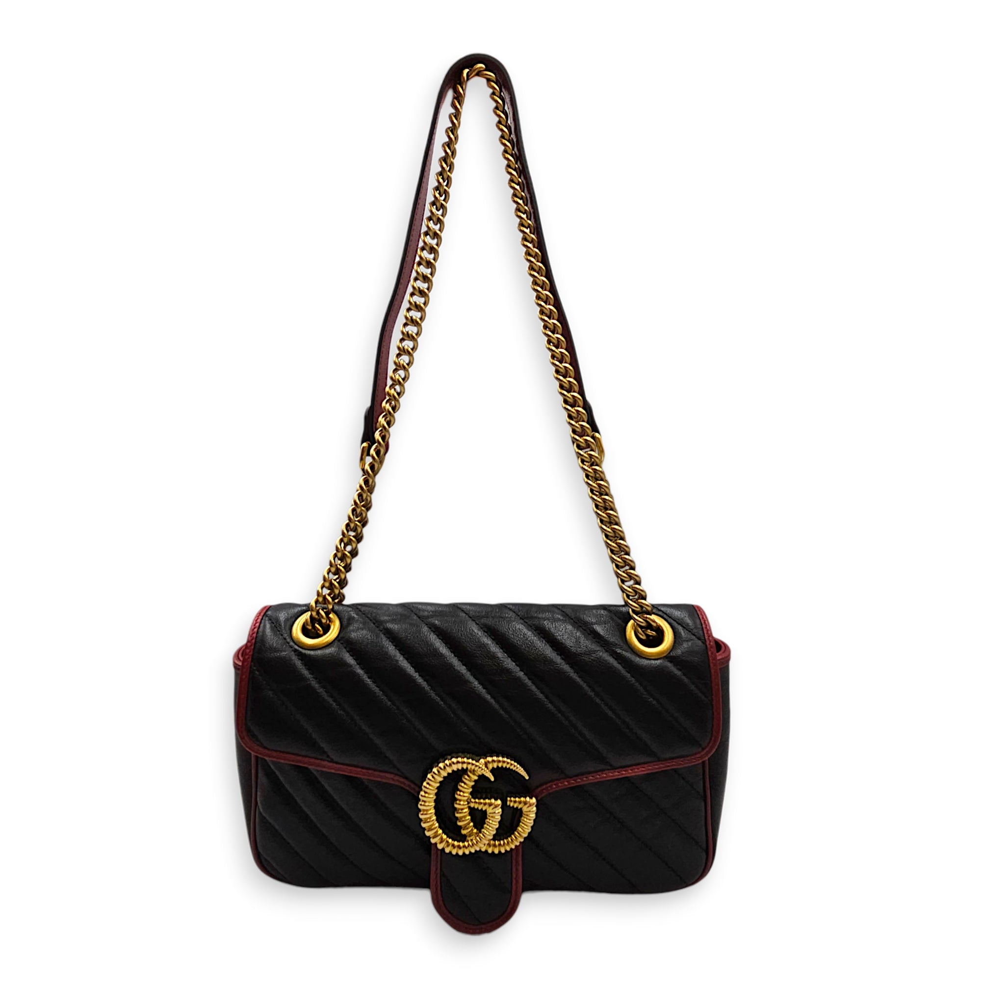 GG Marmont Matelasse Leather Black Shoulder Bag in Calfskin Gold hardware