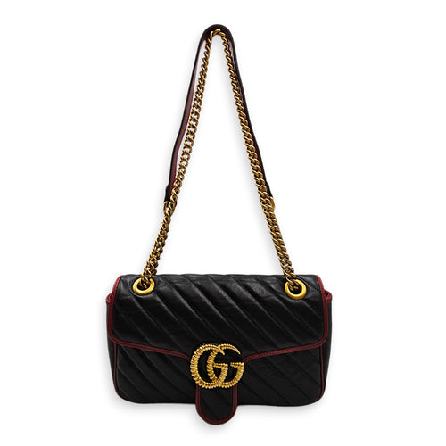 GG Marmont Matelasse Leather Black Shoulder Bag in Calfskin Gold hardware