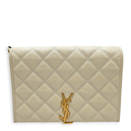 Quilted Becky 25cm Beige Shoulder Bag in Calfskin Gold hardware CL2603-19865 1