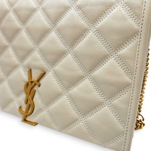 Quilted Becky 25cm Beige Shoulder Bag in Calfskin Gold hardware CL2603-19865 10