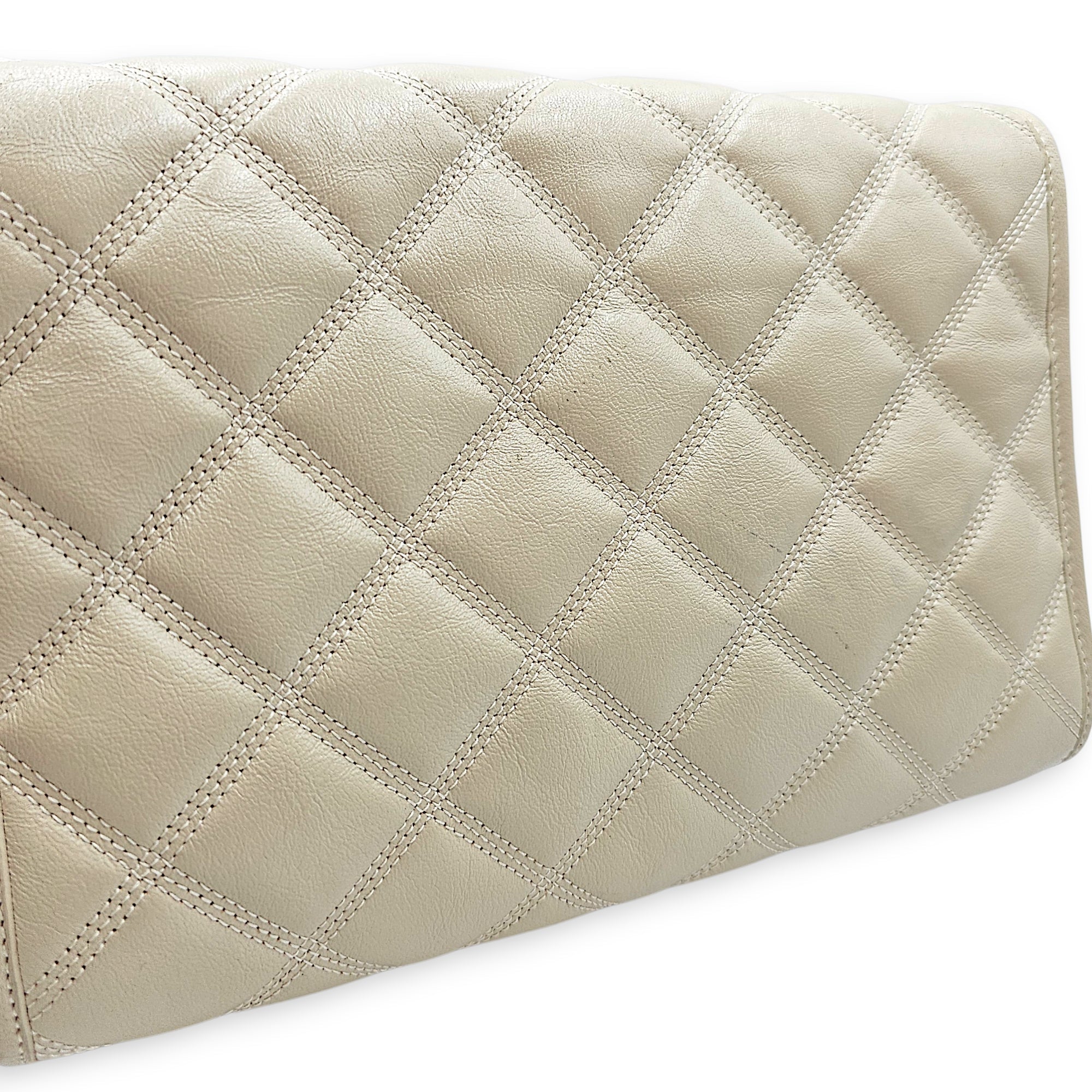 Quilted Becky 25cm Beige Shoulder Bag in Calfskin Gold hardware CL2603-19865 11