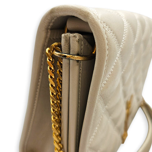 Quilted Becky 25cm Beige Shoulder Bag in Calfskin Gold hardware CL2603-19865 13