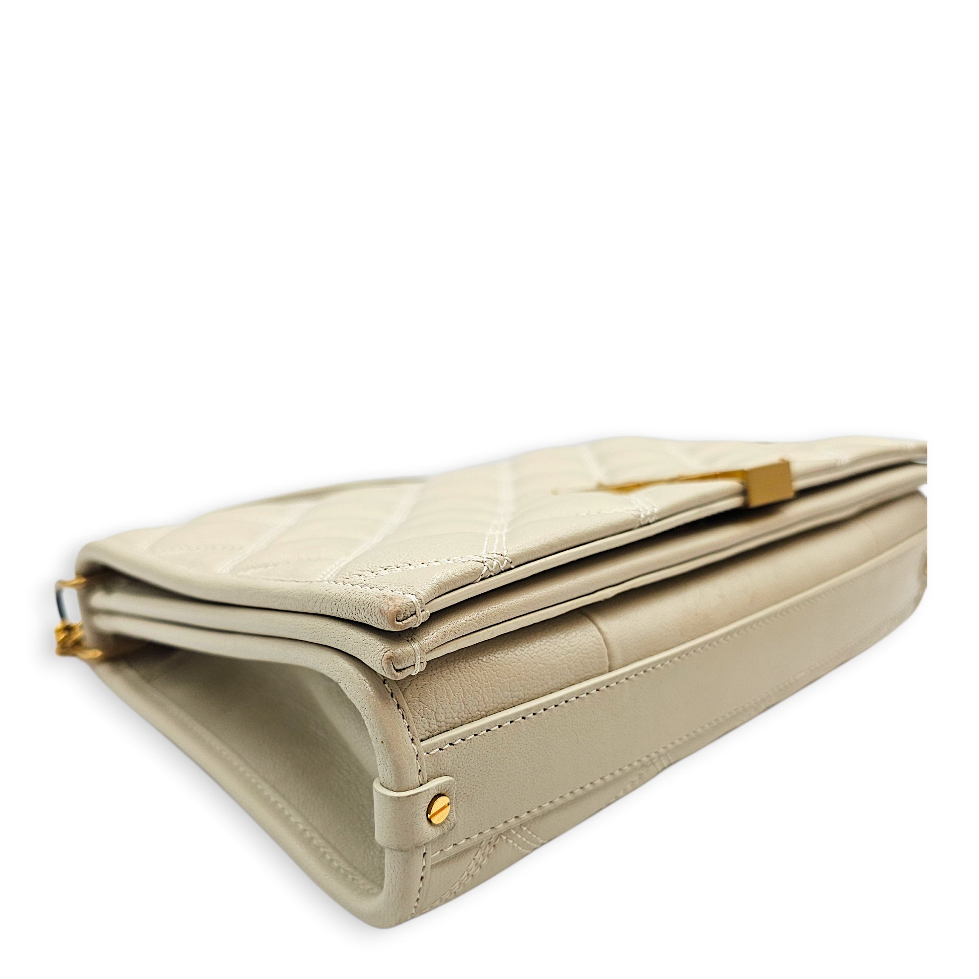 Quilted Becky 25cm Beige Shoulder Bag in Calfskin Gold hardware CL2603-19865 14