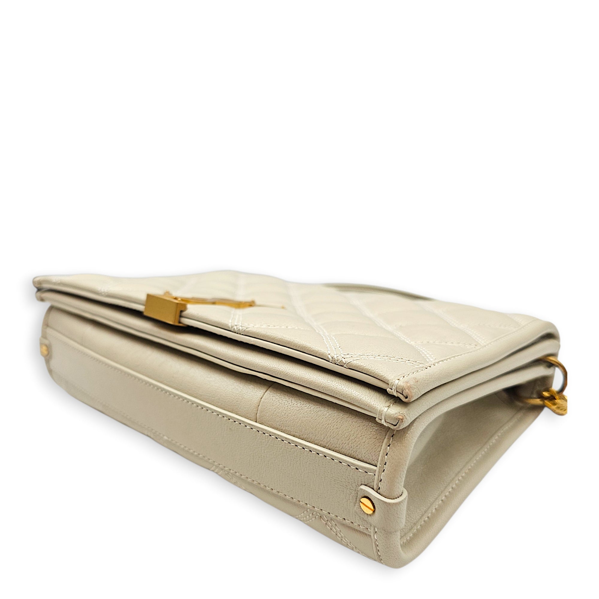 Quilted Becky 25cm Beige Shoulder Bag in Calfskin Gold hardware CL2603-19865 15