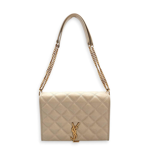 Quilted Becky 25cm Beige Shoulder Bag in Calfskin Gold hardware CL2603-19865 16