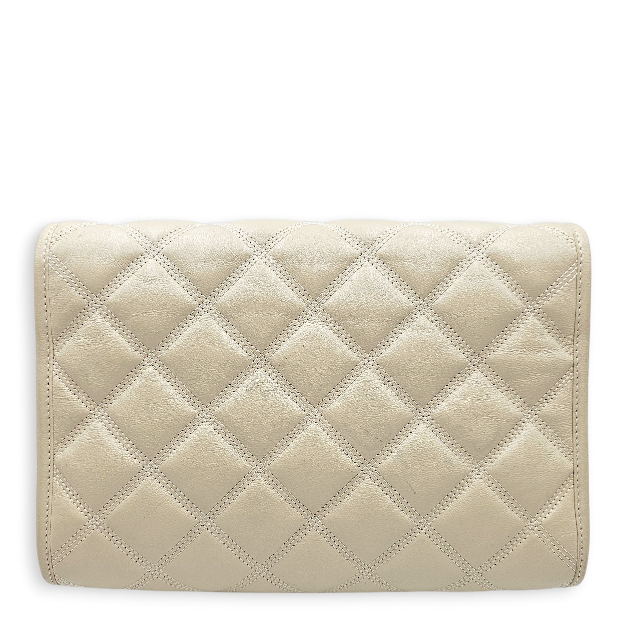 Quilted Becky 25cm Beige Shoulder Bag in Calfskin Gold hardware CL2603-19865 2