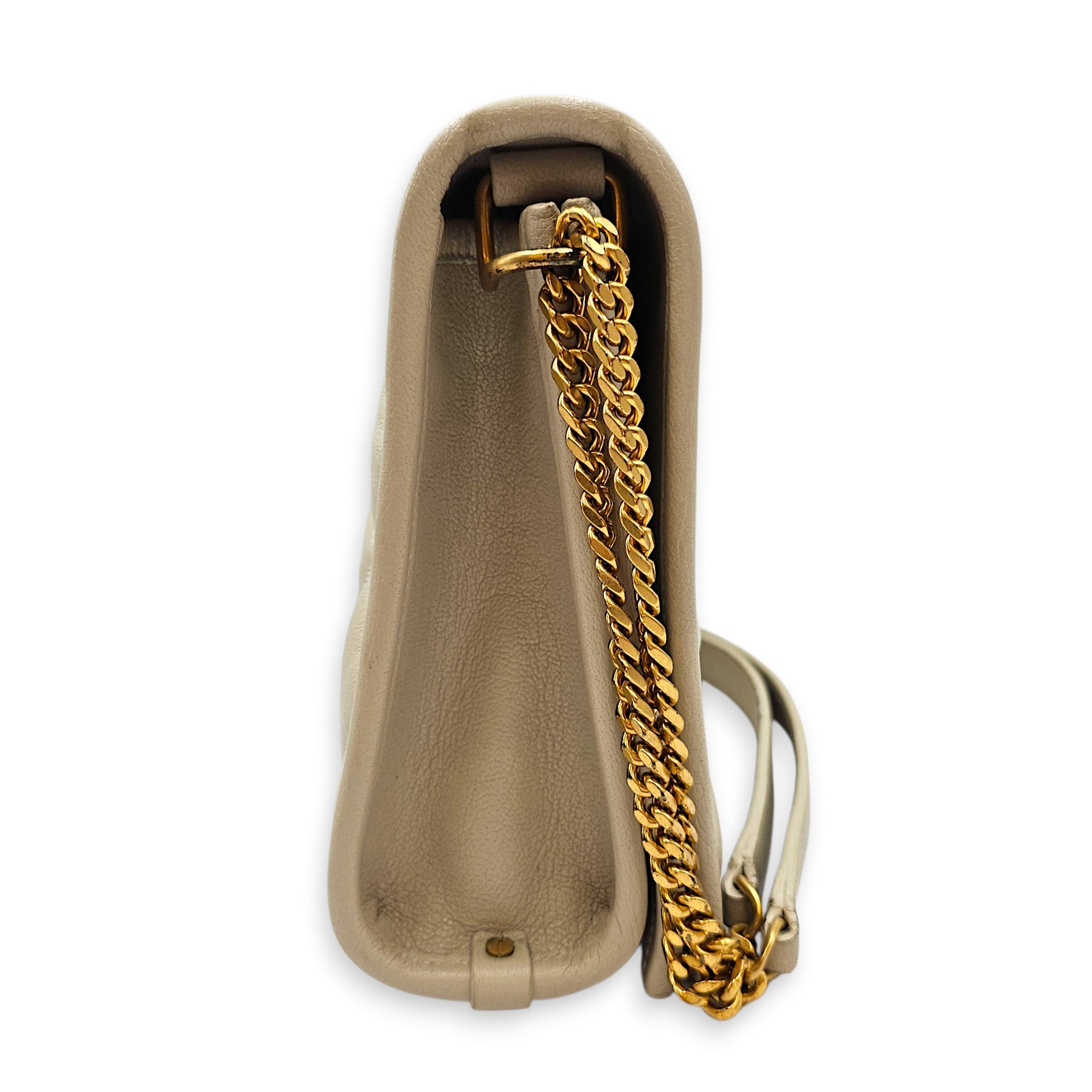 Quilted Becky 25cm Beige Shoulder Bag in Calfskin Gold hardware CL2603-19865 4