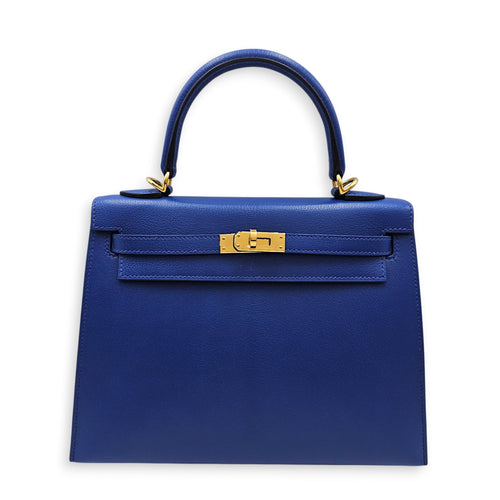 Sellier Kelly 25 Bleu Royal in Chevre Chamkila Gold hardware CL2603-19875 1