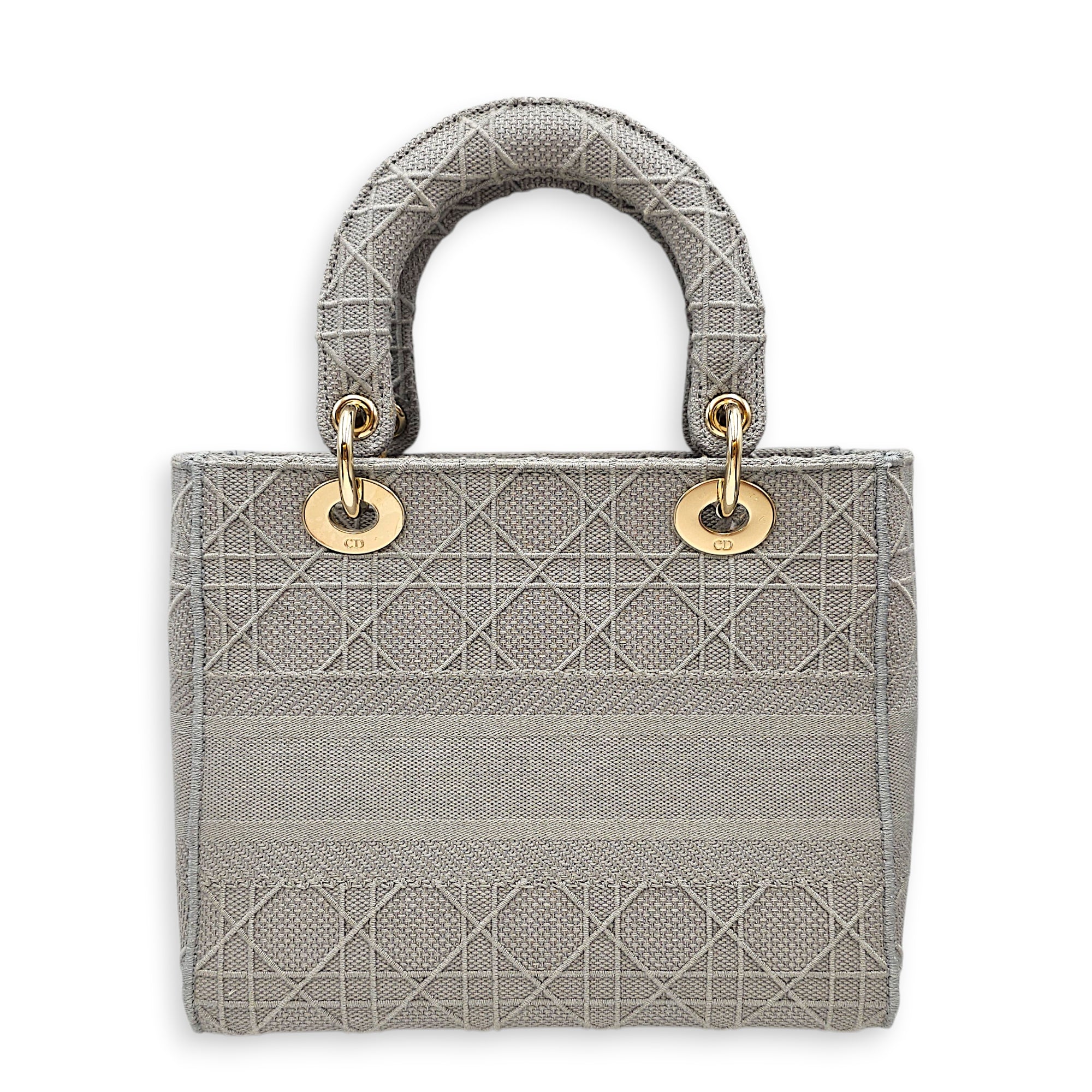 Lady D-Lite Cannage Embroidery Medium Grey Top Handle Bag in Canvas Gold hardware CL2603-19877 2