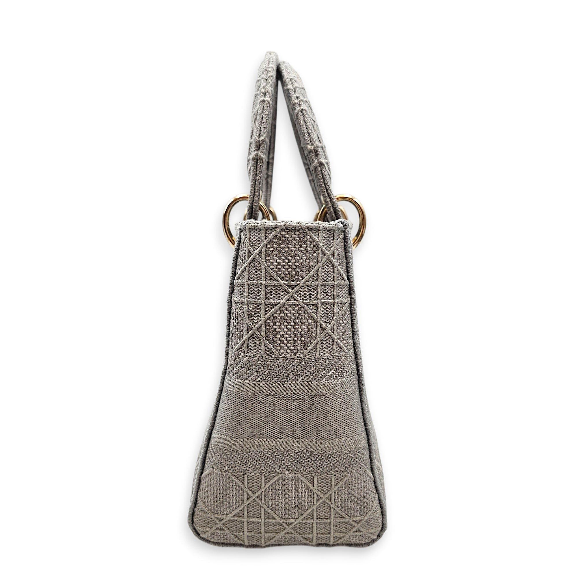 Lady D-Lite Cannage Embroidery Medium Grey Top Handle Bag in Canvas Gold hardware CL2603-19877 3