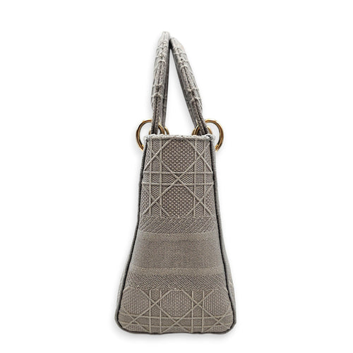 Lady D-Lite Cannage Embroidery Medium Grey Top Handle Bag in Canvas Gold hardware CL2603-19877 3