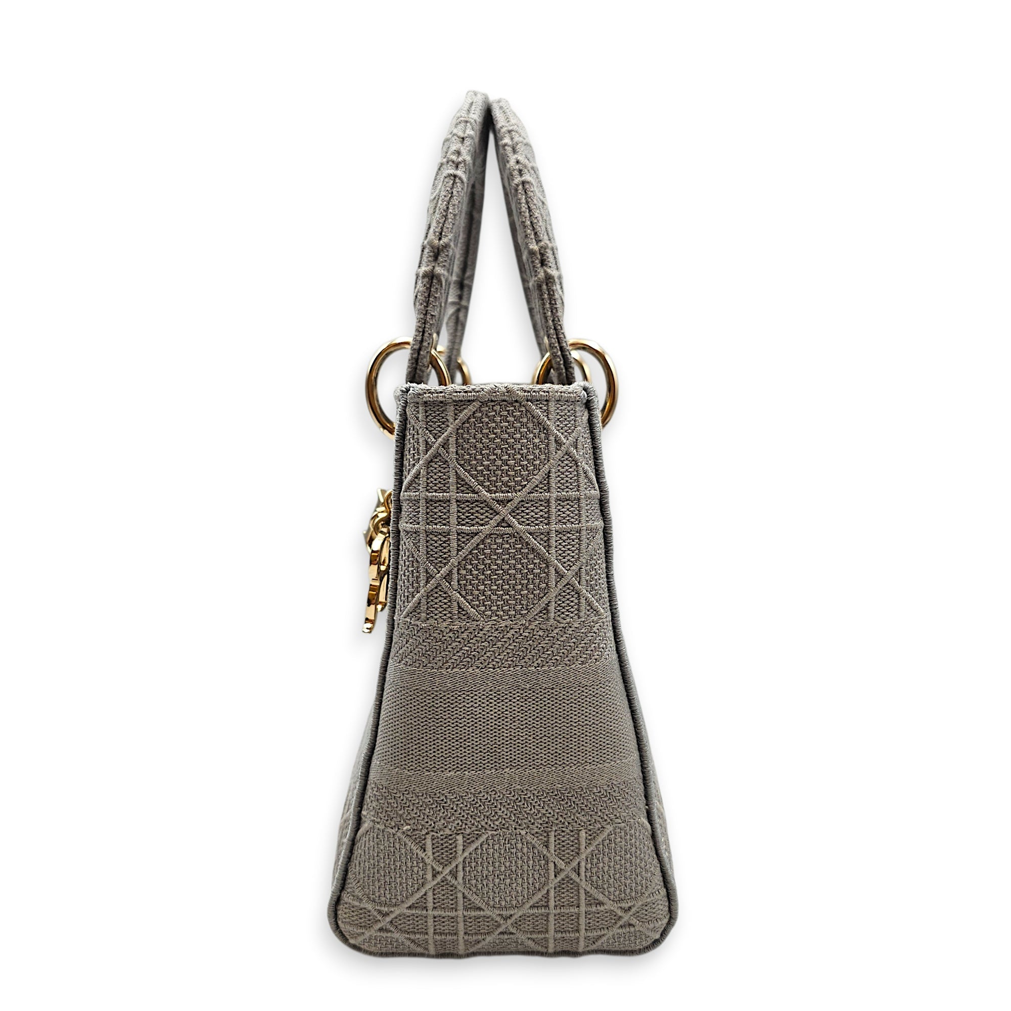 Lady D-Lite Cannage Embroidery Medium Grey Top Handle Bag in Canvas Gold hardware CL2603-19877 4