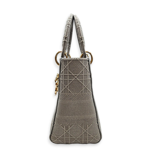 Lady D-Lite Cannage Embroidery Medium Grey Top Handle Bag in Canvas Gold hardware CL2603-19877 4