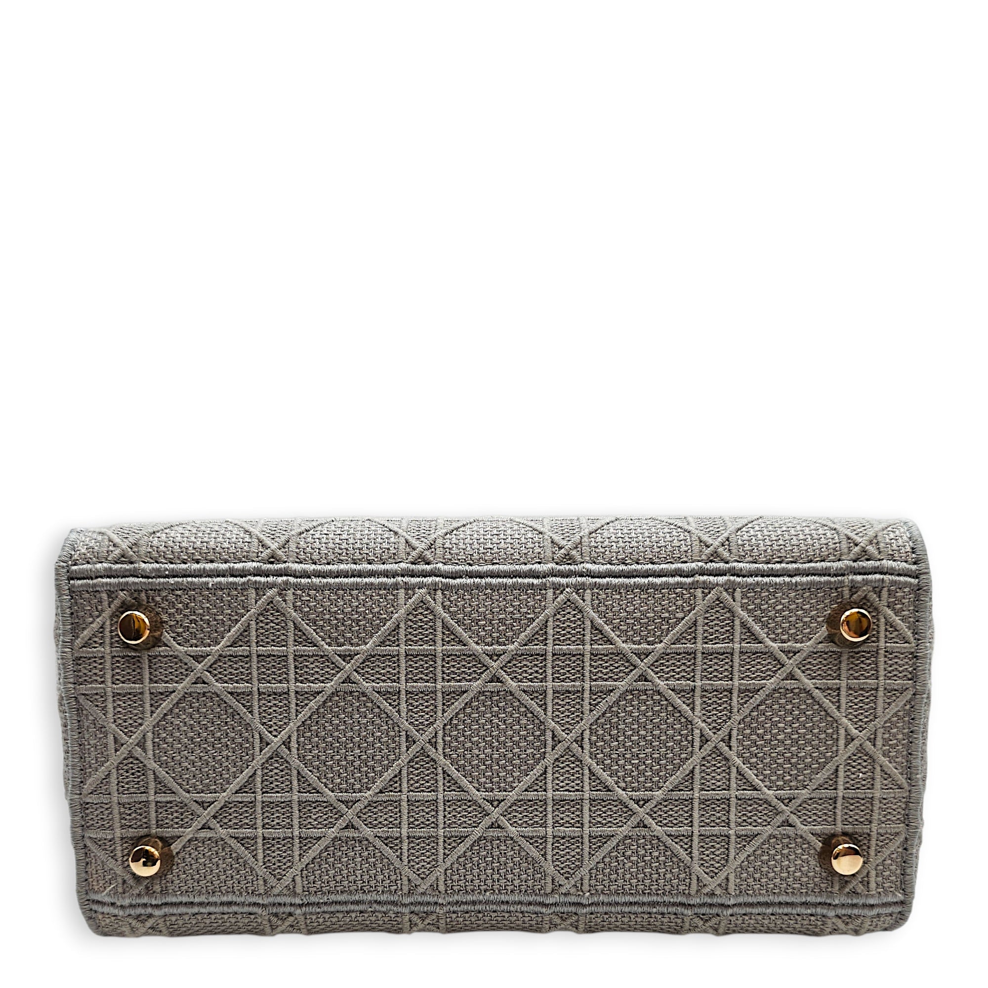 Lady D-Lite Cannage Embroidery Medium Grey Top Handle Bag in Canvas Gold hardware CL2603-19877 5