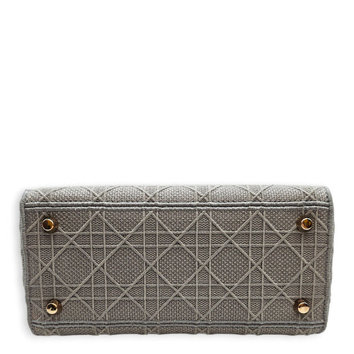 Lady D-Lite Cannage Embroidery Medium Grey Top Handle Bag in Canvas Gold hardware CL2603-19877 5