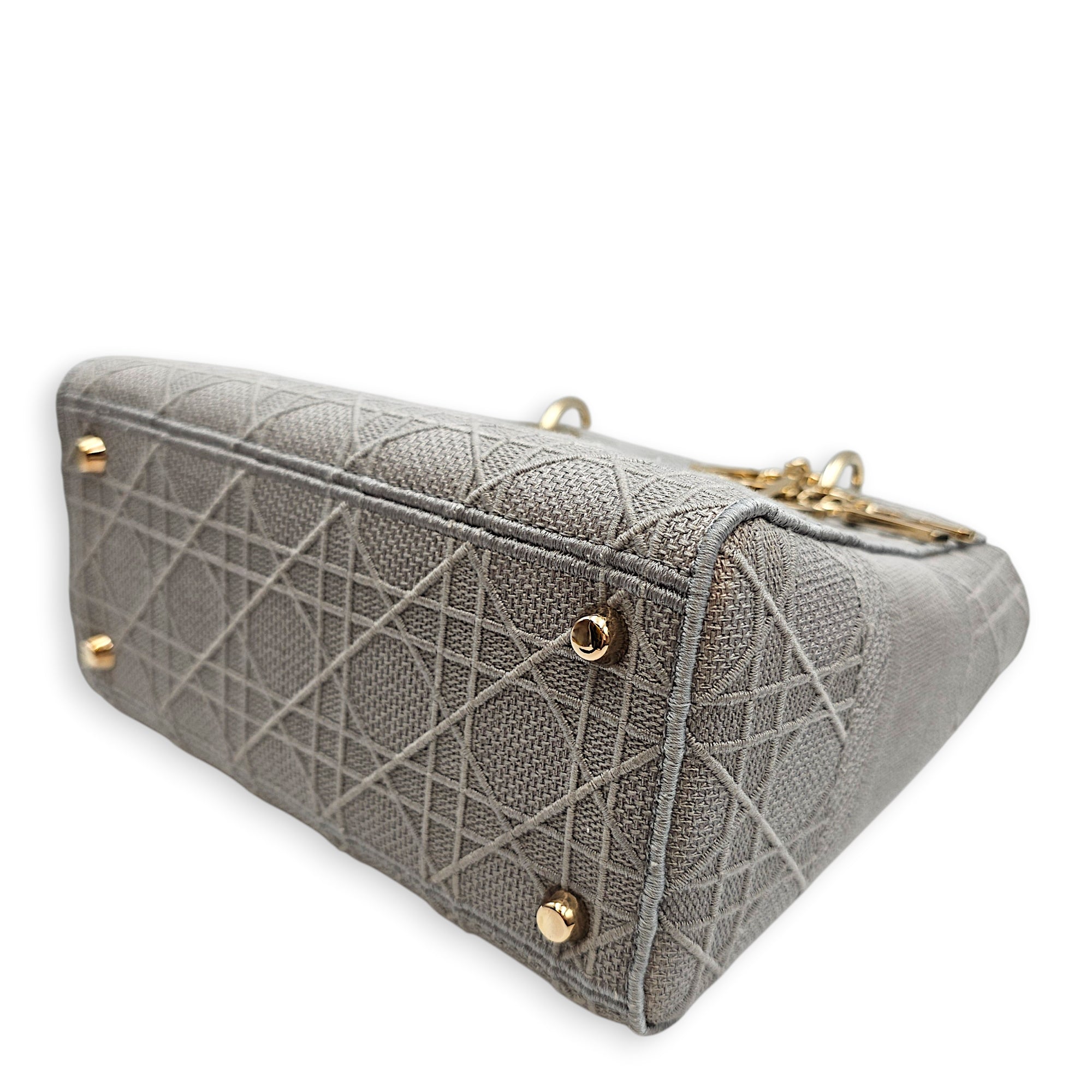 Lady D-Lite Cannage Embroidery Medium Grey Top Handle Bag in Canvas Gold hardware CL2603-19877 6