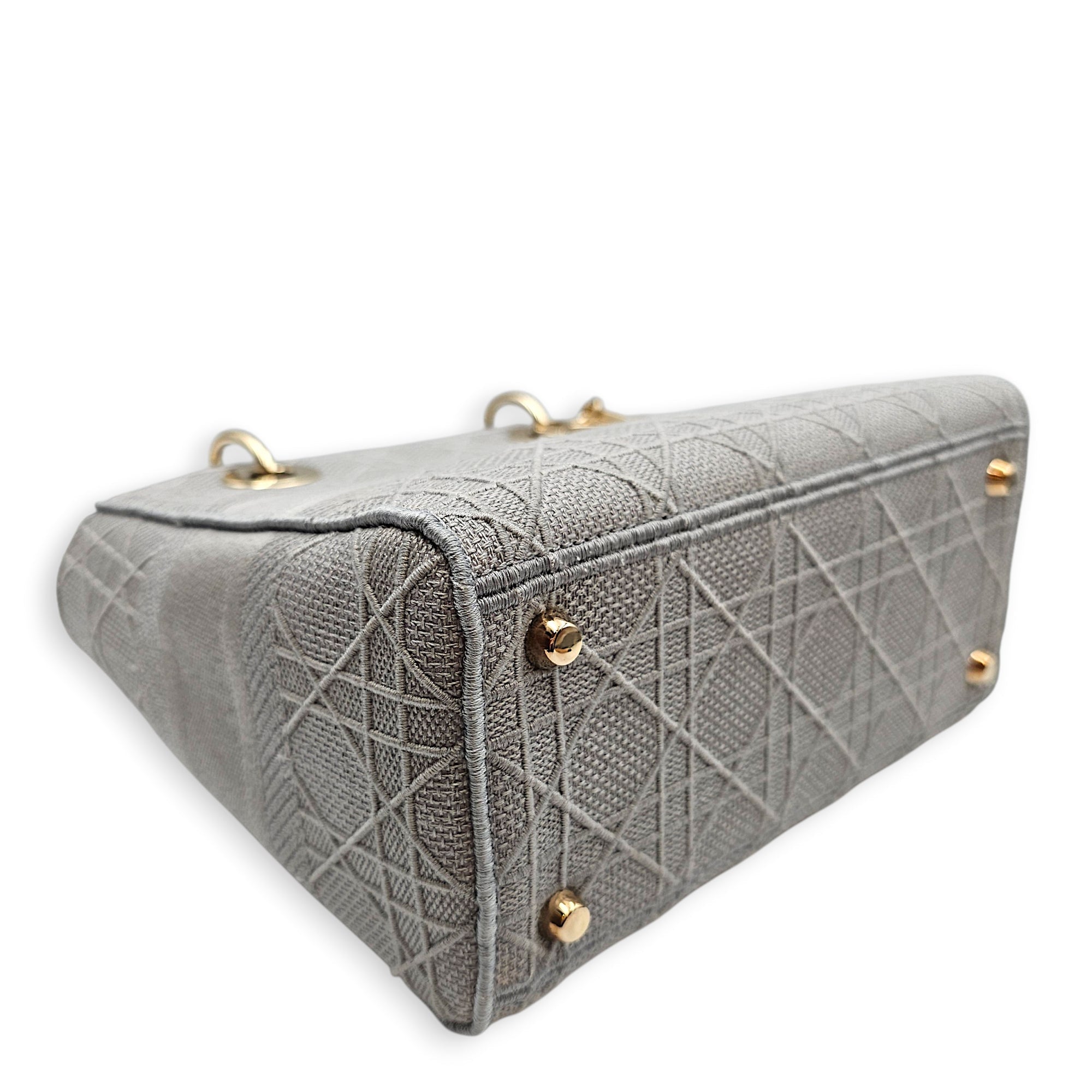 Lady D-Lite Cannage Embroidery Medium Grey Top Handle Bag in Canvas Gold hardware CL2603-19877 7