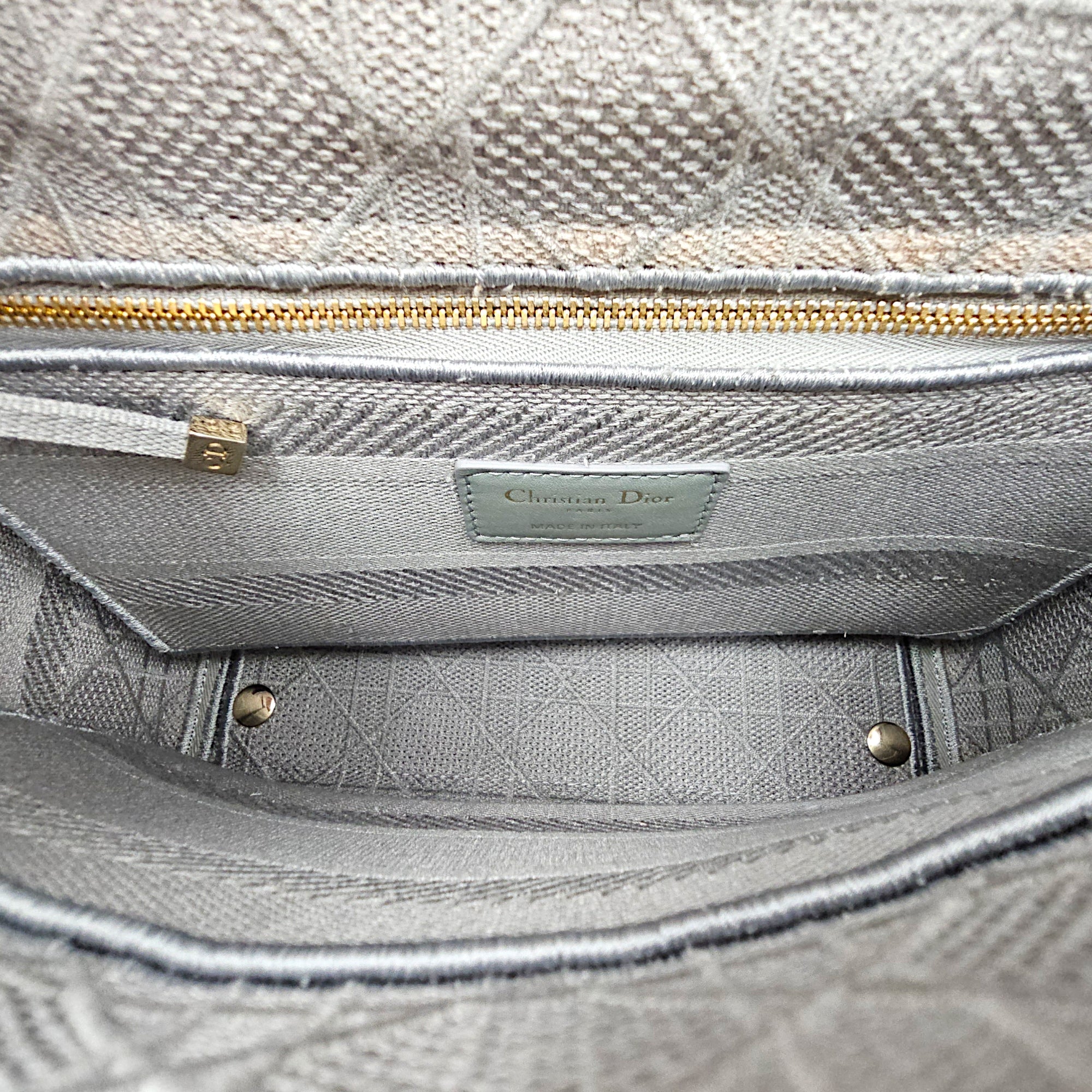 Lady D-Lite Cannage Embroidery Medium Grey Top Handle Bag in Canvas Gold hardware CL2603-19877 8
