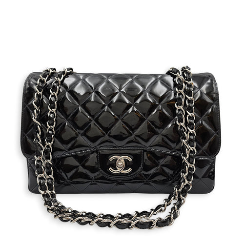Quilted Single Flap Jumbo Black Shoulder Bag in Patent Leather Silver hardware CL2603-19879 10