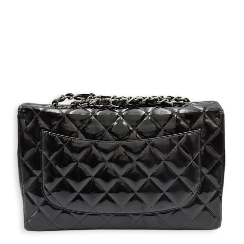 Quilted Single Flap Jumbo Black Shoulder Bag in Patent Leather Silver hardware CL2603-19879 2