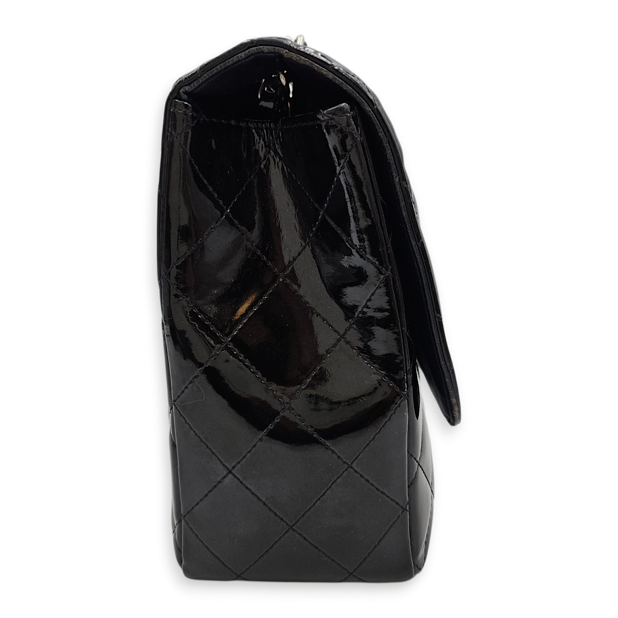 Quilted Single Flap Jumbo Black Shoulder Bag in Patent Leather Silver hardware CL2603-19879 3