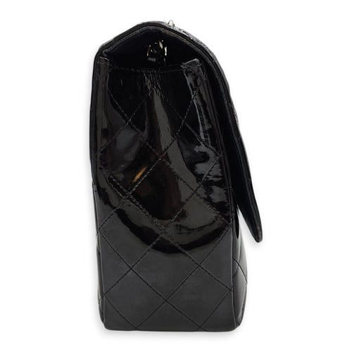 Quilted Single Flap Jumbo Black Shoulder Bag in Patent Leather Silver hardware CL2603-19879 3
