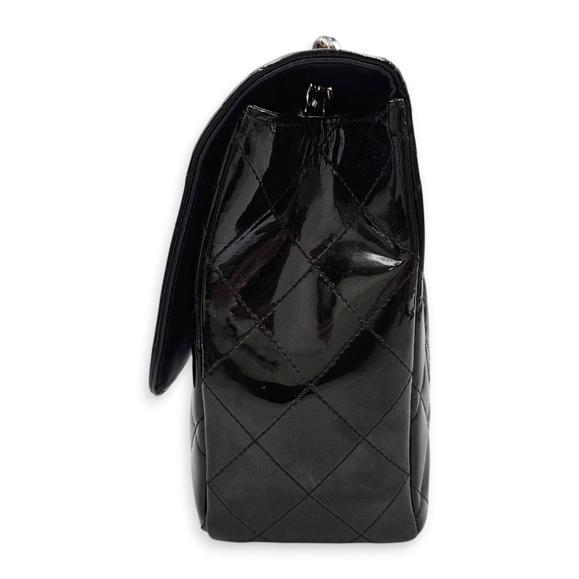 Quilted Single Flap Jumbo Black Shoulder Bag in Patent Leather Silver hardware CL2603-19879 4
