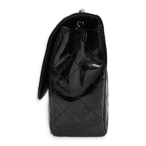 Quilted Single Flap Jumbo Black Shoulder Bag in Patent Leather Silver hardware CL2603-19879 4