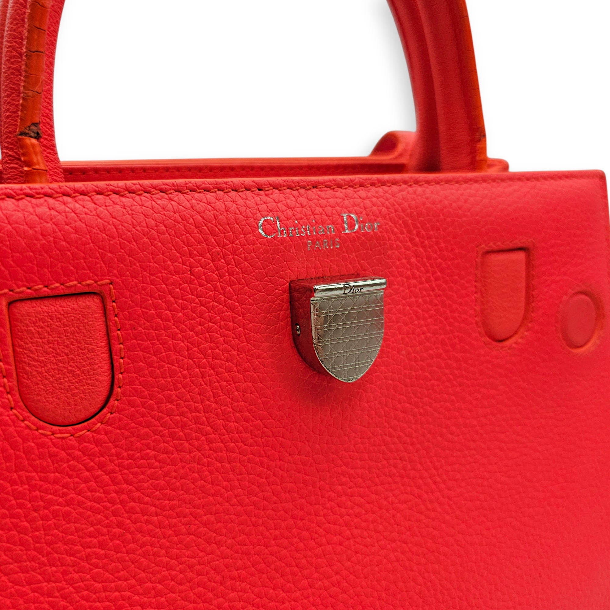 Diorever Neon Orange Top Handle Bag in Calfskin Silver hardware CL2603-19882 8