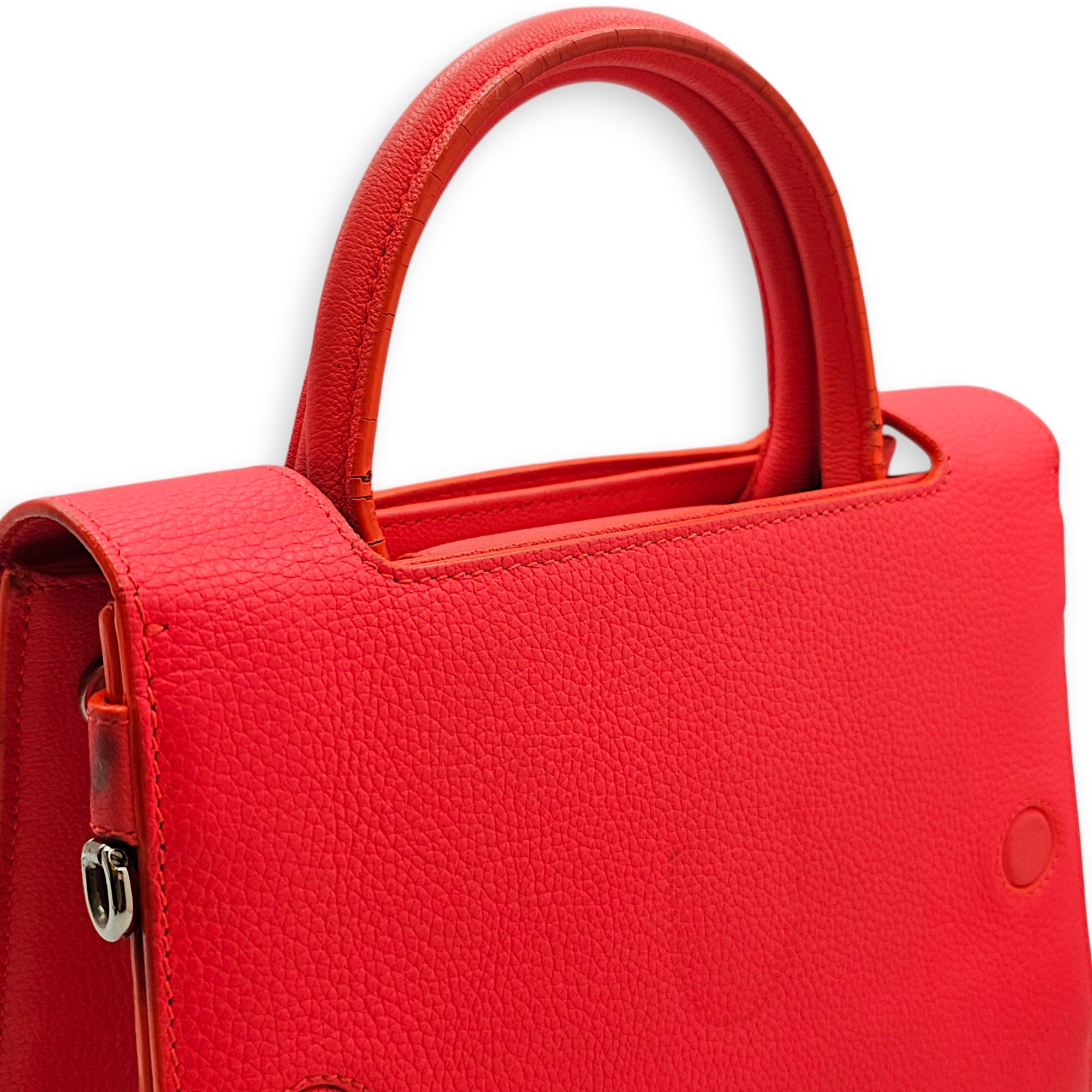 Diorever Neon Orange Top Handle Bag in Calfskin Silver hardware CL2603-19882 9