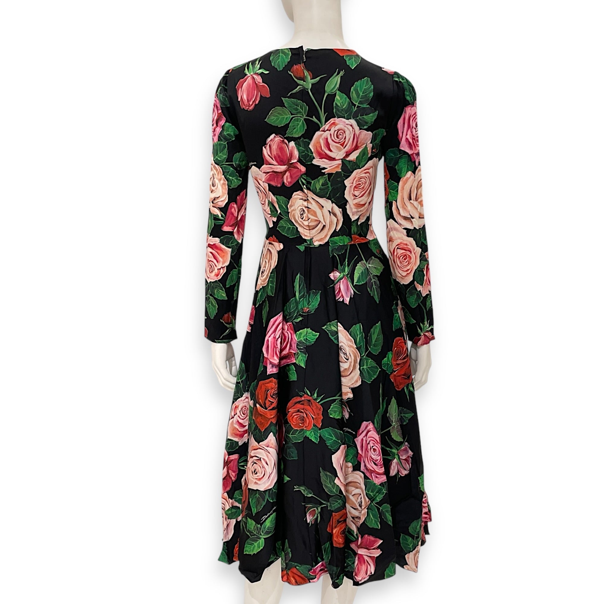 Rose Print Midi Dress 46 Black Ready-To-Wear in Silk CL2603-19888 2