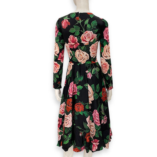 Rose Print Midi Dress 46 Black Ready-To-Wear in Silk CL2603-19888 2