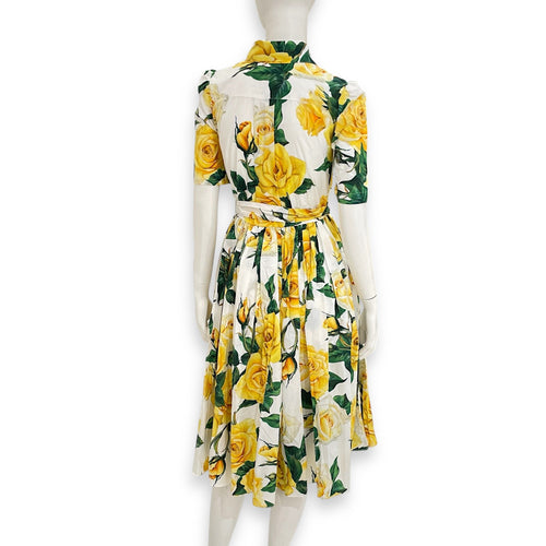 Roses Print Midi Dress 38 Yellow Ready-To-Wear in Cotton CL2603-19894 2
