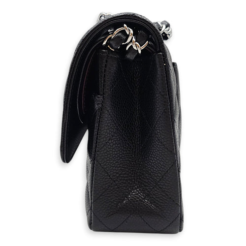 Classic Flap (Double Flap) Medium Black Shoulder Bag in Caviar Leather Silver hardware CL2603-19901 4