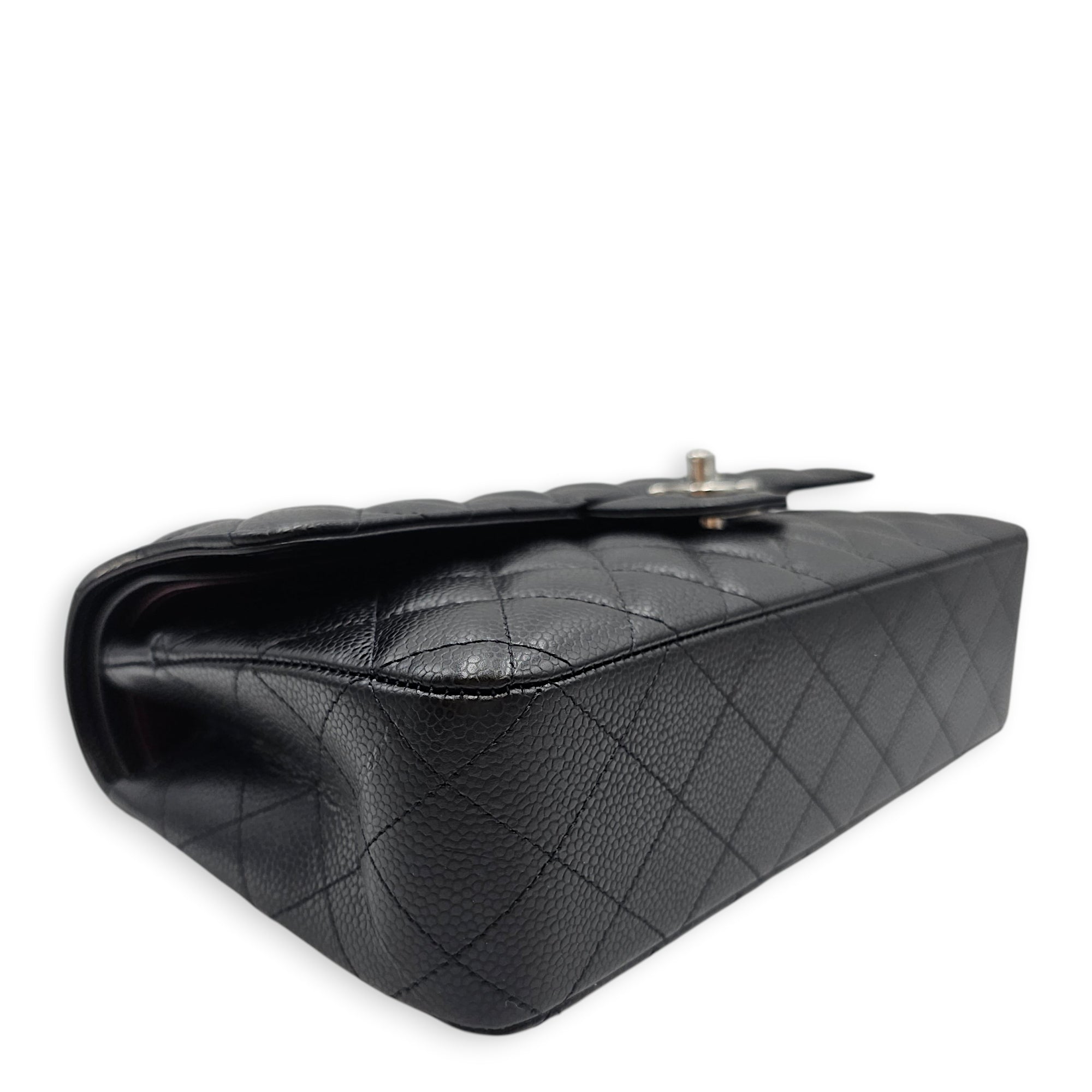 Classic Flap (Double Flap) Medium Black Shoulder Bag in Caviar Leather Silver hardware CL2603-19901 7