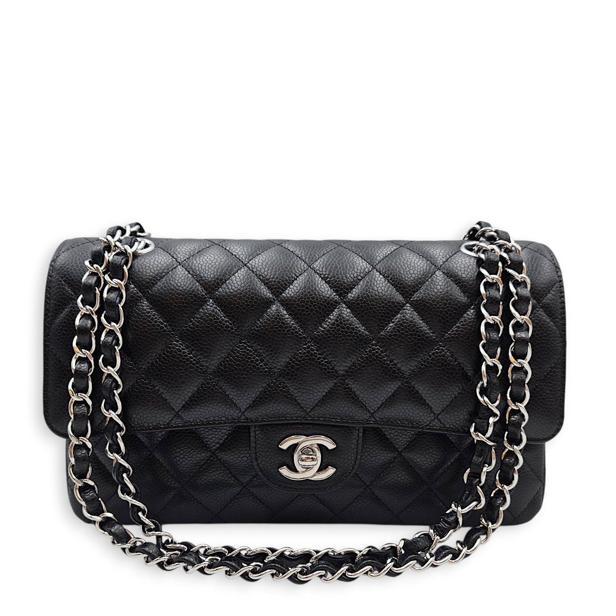 Classic Flap (Double Flap) Medium Black Shoulder Bag in Caviar Leather Silver hardware CL2603-19901 8