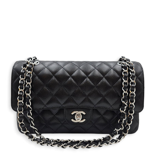 Classic Flap (Double Flap) Medium Black Shoulder Bag in Caviar Leather Silver hardware CL2603-19901 8