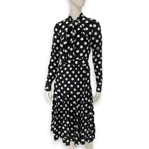 Polka Dot Print Midi Dress 38 Black Ready-To-Wear in Silk CL2603-19905 1