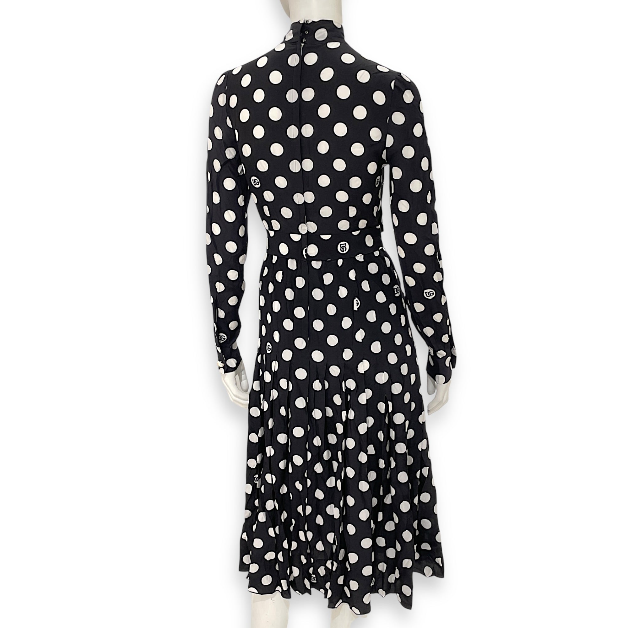 Polka Dot Print Midi Dress 38 Black Ready-To-Wear in Silk CL2603-19905 2