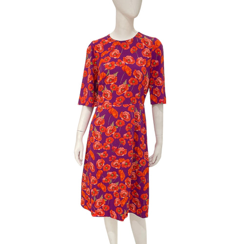 Floral Poppy Print Dress 42 Purple Ready-To-Wear in Silk CL2603-19909 1